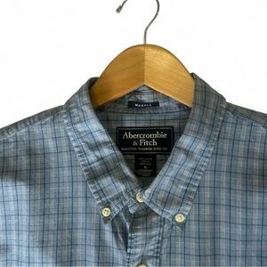 Vintage 90s Abercrombie & Fitch Blue White Plaid Button Down Muscle Well Worn XL